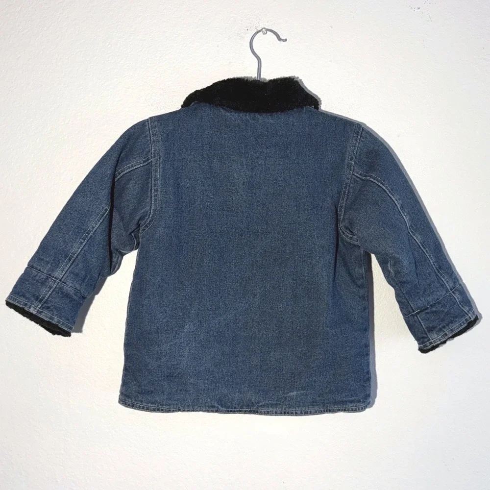 Vintage Cherokee Kids Denim Jacket Faux Fur Collar Jean Denim 3T Wash Zip Up